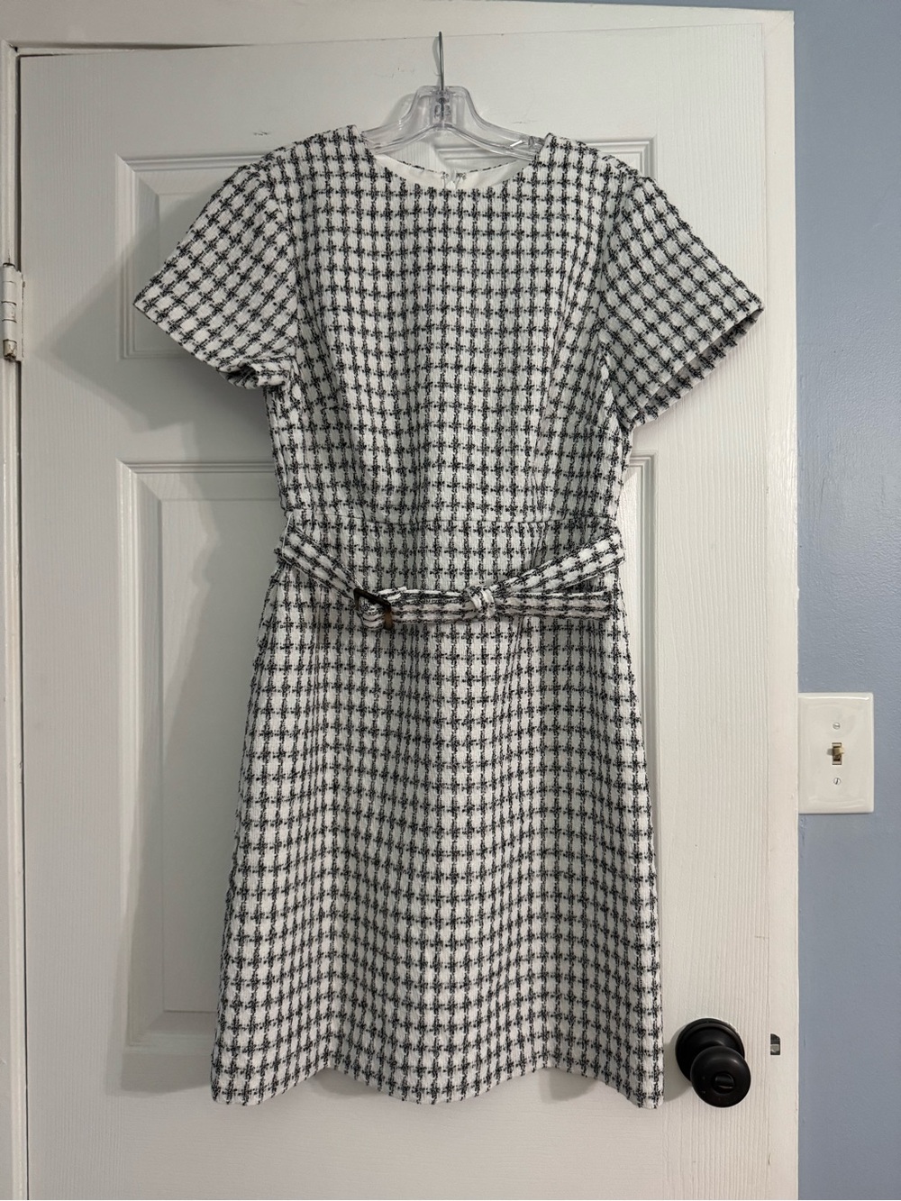 Ann Taylor Black and White Houndstooth Belted A-line Dress Size 6 NWT